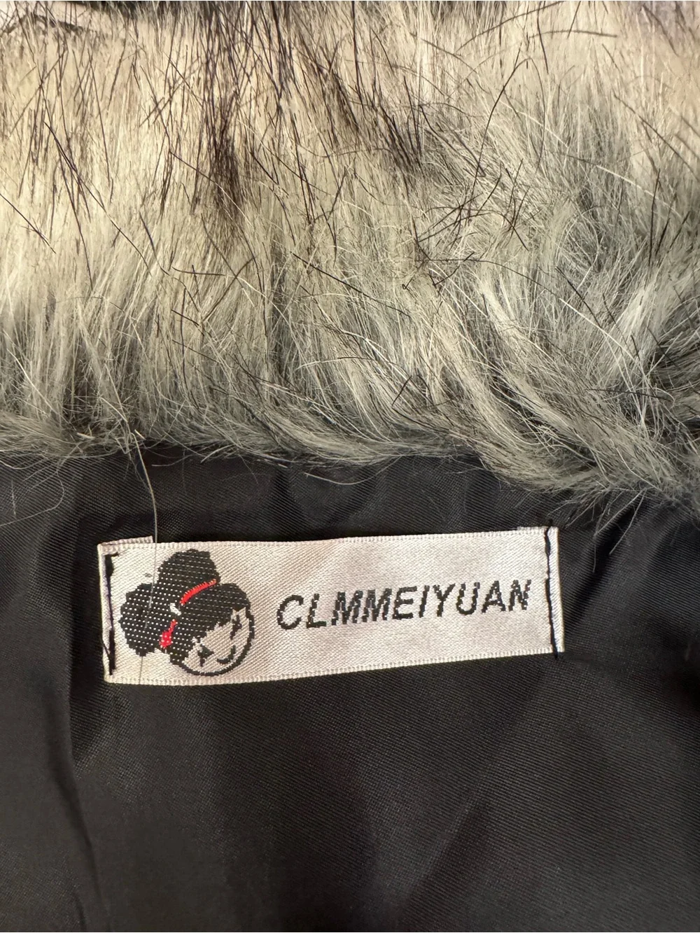Clmmeiyuan Lux Shawl Collar Wrap in Grey and Black-Tipped Faux Fur